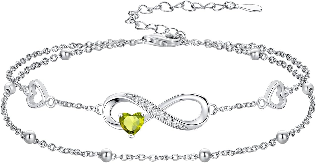 Dorunmo Infinity Heart Anklet Bracelet for Women 925 Sterling Silver Adjustable Infinity Birthstone Bracelet Friendship Jewelry Gifts for Women Birthday Christmas