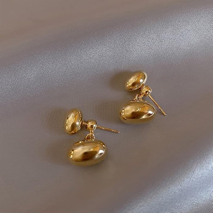 18K Gold Plated Metal bean earring 2 ways to wear it For women