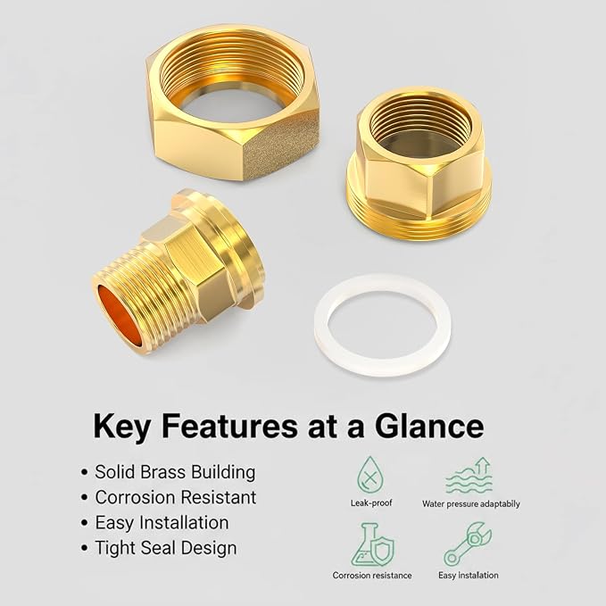 2PCS Brass Union，3/8" NPT Male x 3/8" NPT Female Brass Pipe Fitting - Image 7