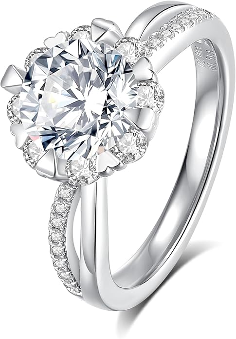 Moissanite Engagement Rings for Women,D Color VVS1 Round Cut Moissanite Ring 925 Sterling Silver Promise Rings for Her