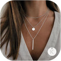 Valentines Gifts for Her - Initial Layered Necklaces for Women, 14K-Gold-Plated Coin Letter Necklace Bar Stacking Layer Necklace Multi Bar Layering Y-Necklaces Jewelry for Women