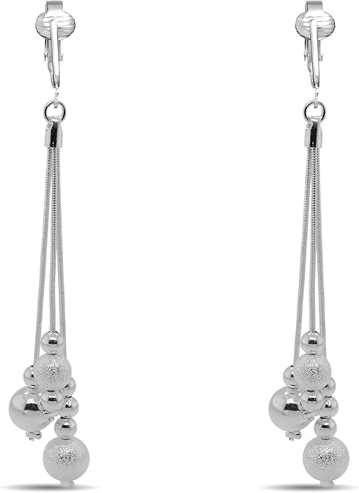 Silver Clip On Earrings For Women, They Look Pierced, Don't Pinch & Won't Fall Off, Hypoallergenic & Lightweight