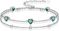 Birthstone Anklet/Bracelets for Women 925 Sterling Silver Charm Link Double Strand Heart Birthstone Jewelry Gift for Wife Women Mother's Day Gift