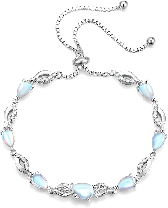 FANCIME Birthstone Teardrop Tennis Bracelet for Women, Sterling Silver 9x7mm main Gemstone Bolo Adjustable Chain Bracelet Fine Jewelry Birthday Gifts for Women Mom Wife Her
