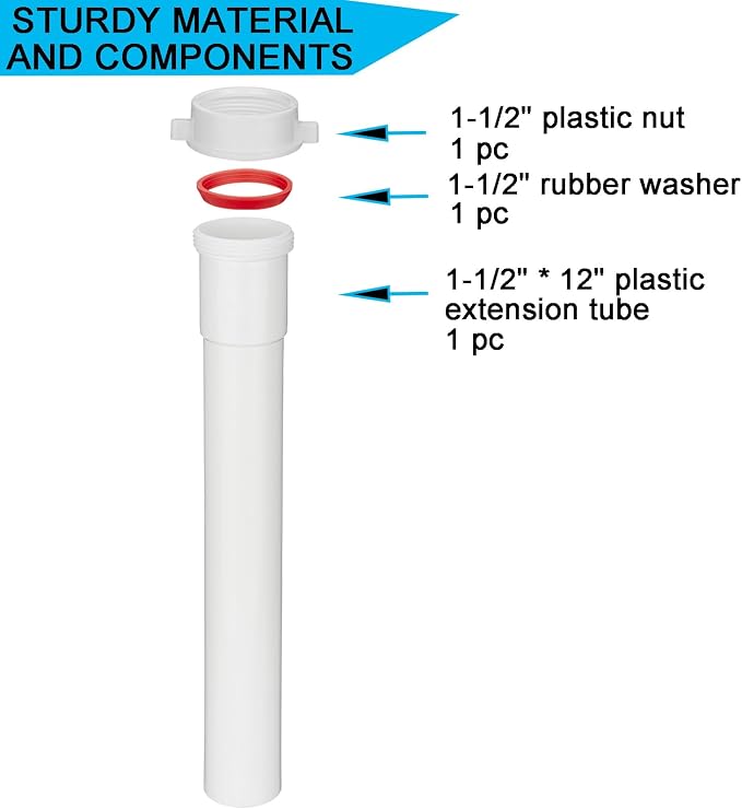 Yariwiz White Sink Drain Extension Thread Pipe1 1/2 Inch x 12 inch Length - Image 4