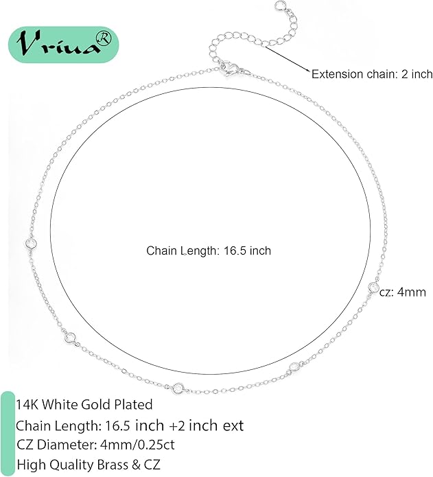 VRIUA Necklaces for Women - 14K Gold/Silver Plated Dainty Chain Necklace with Five Charms: Diamond, Bow, Snowflake, Cross, Flower, Clover, Butterfly, Heart, Star of David, and Star Trendy Jewelry