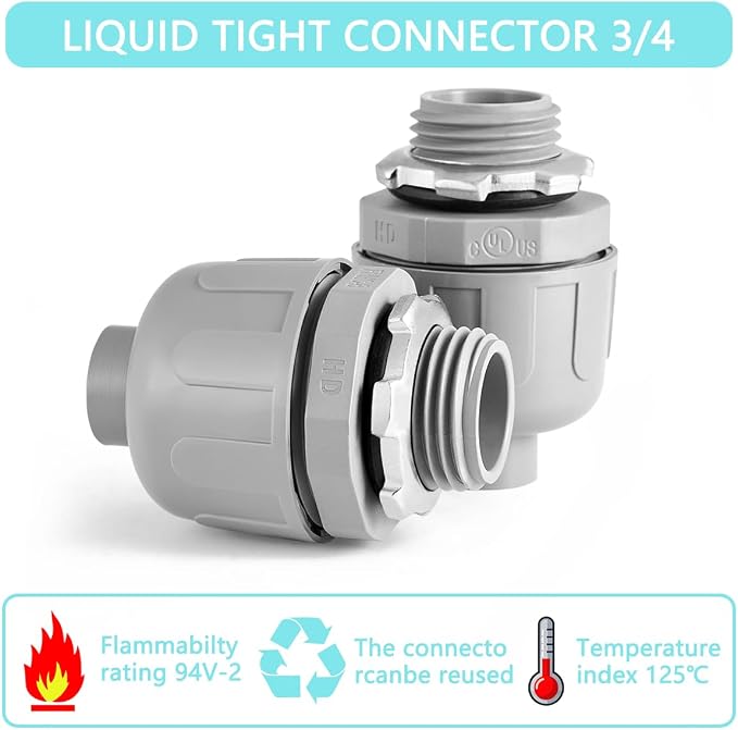 32-Pack 3/4" NPT Liquid Tight Connector Conduit Fitting UL PVC Straight | UV - Image 4