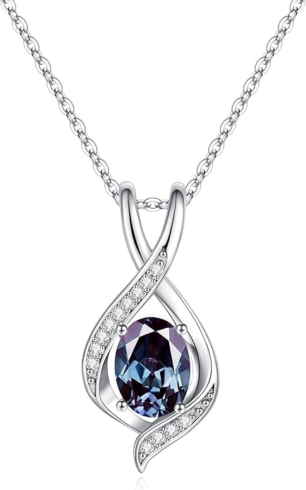 SMILEST Valentines Day Gifts for Her - 925 Sterling Silver Oval Sparkle Birthstone Necklace, Infinity Pendant Necklace Anniversary Birthday Gifts for Women Wife Girlfriend Mom Birthstone Necklace