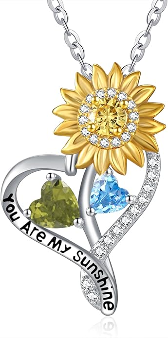 Valentine's Day Gifts for Wife 925 Sterling Silver Double Birthstone Pendant Necklaces I Love You for Always and Forever Necklace Anniversary Birthday Gifts for Wife Girlfriend Mom Her