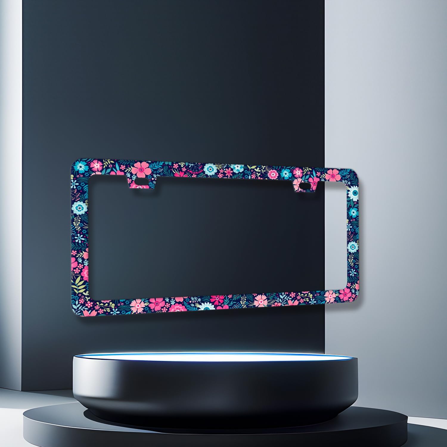 Colorful Flowers License Plate Frame Beautiful Floral Flower License Plate Holder for Women Car Decorative Stainless Steel Cute License Plate Flowers Auto Parts with Screws 12.2"x 6.2"