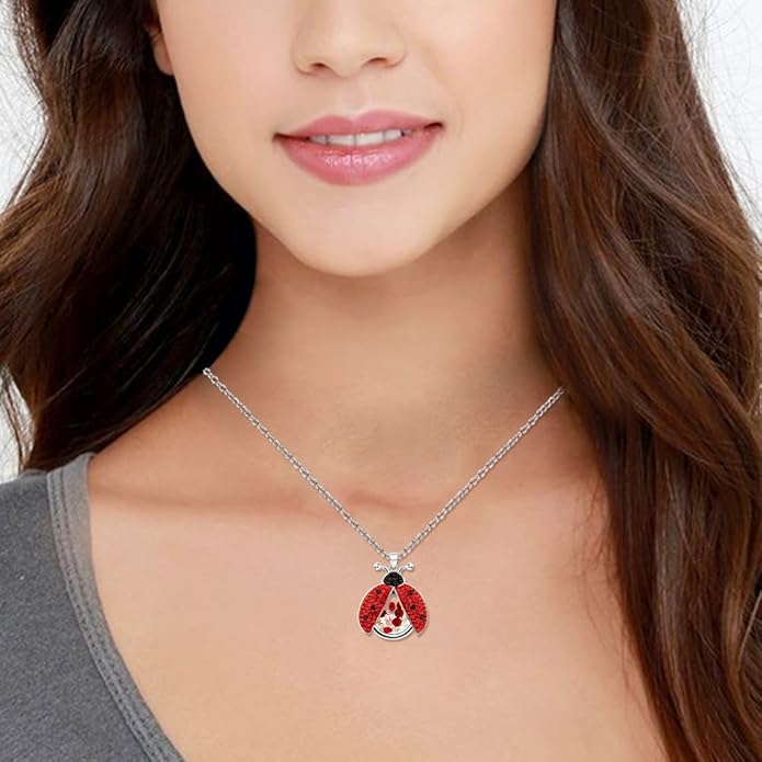 Superchic Ladybug Pendant Necklace Cute Cubic Zirconia with floating Crystals for Women Halloween Party Birthday Gifts
