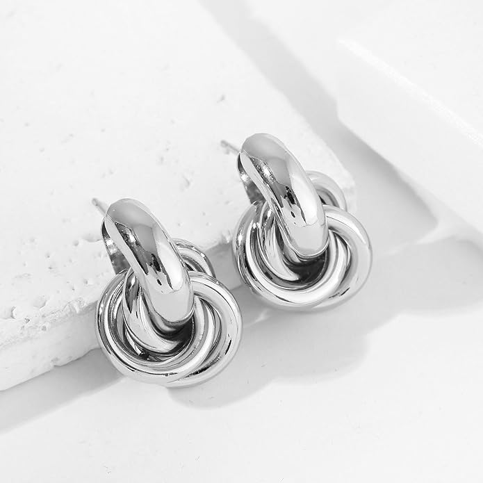 14K Gold Plated Knot Earrings for Women Gold Silver Earrings Heart Link Drop Dangle Earring Chunky Golden Knotted Statement Jewelry