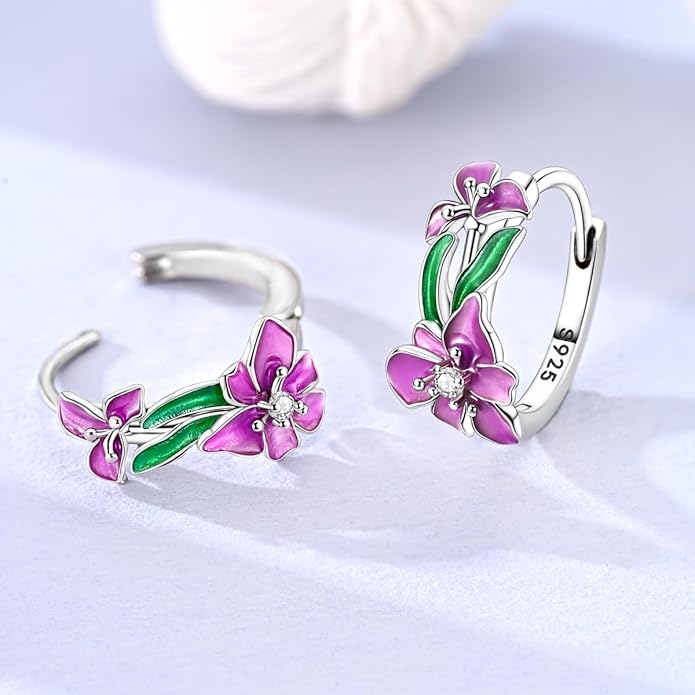 LAZA 925 Sterling Silver Hoop Earrings for Women, Hypoallergenic Huggie Butterfly Dangle Drop Earrings Colorful Flower Earrings Jewelry Gifts
