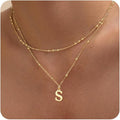 Initial Necklaces for Women, Dainty 14K Gold Plated Layered A-Z Letter Pendant Necklace Trendy Cute Choker Name Charm Necklace Stack Personalized Jewelry Gift for Her Birthday Christmas Gift