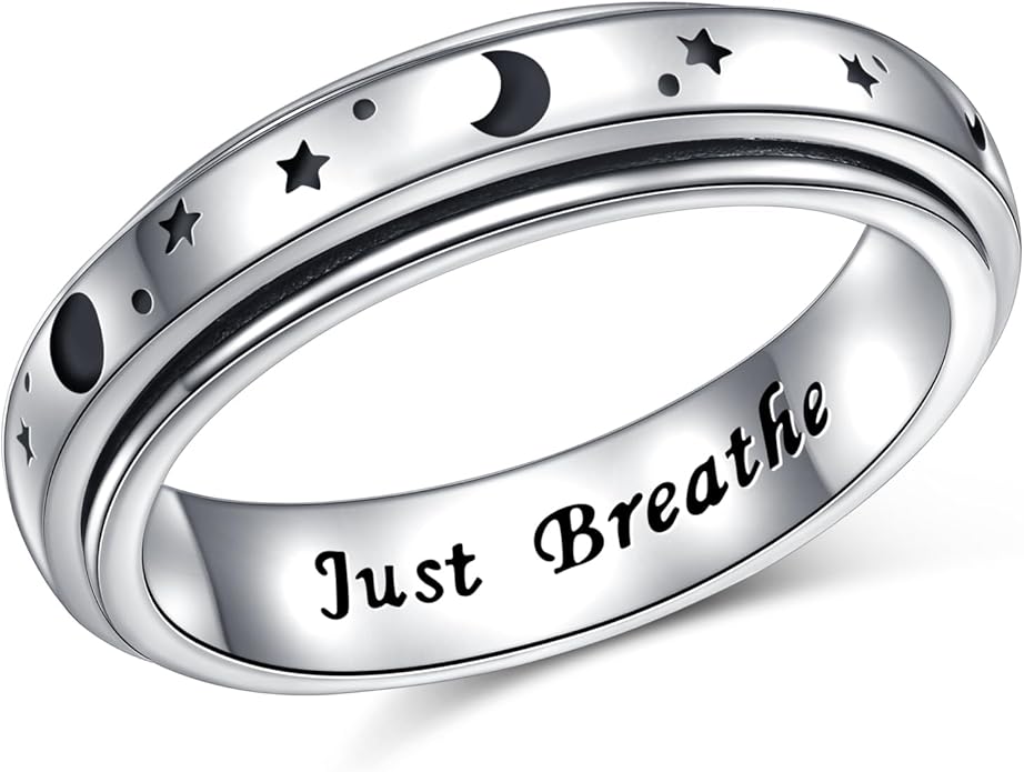 Ladytree Anxiety Relieve Rings 925 Sterling Silver Spinner Fidget Ring Worry Stress Relieving Boredom ADHD Autism Ring Platinum Plated Jewelry Birthday Gifts for Women Men