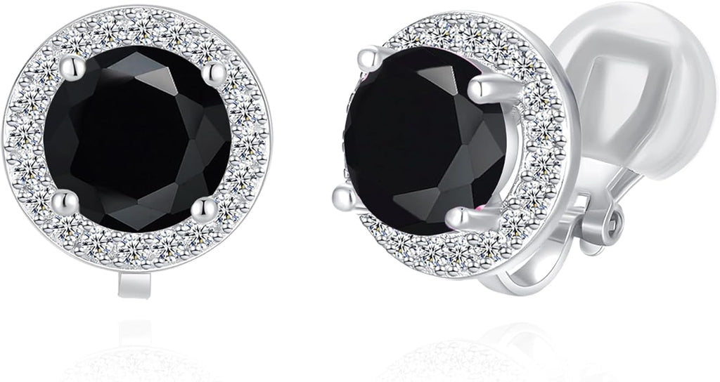 YOQUCOL 8MM Cubic Zirconia Crystal Clip On Stud Earrings Round Non Pierced Earrings for Women