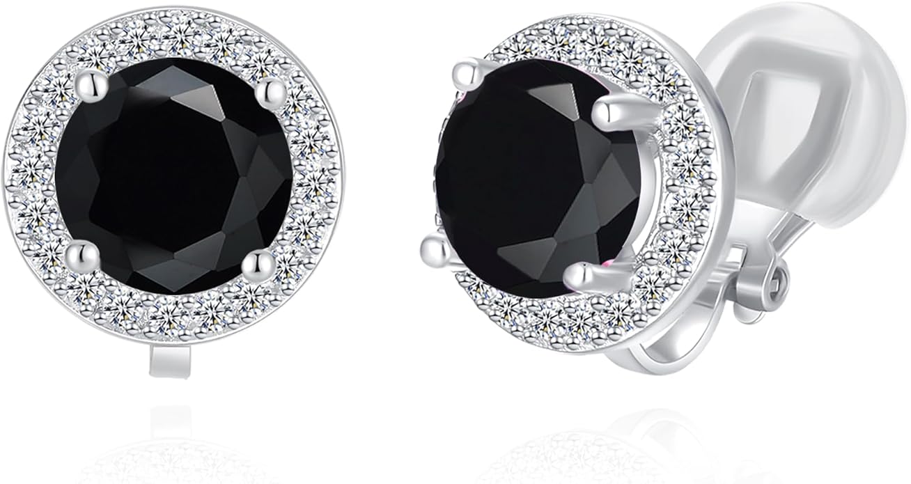 YOQUCOL 8MM Cubic Zirconia Crystal Clip On Stud Earrings Round Non Pierced Earrings for Women
