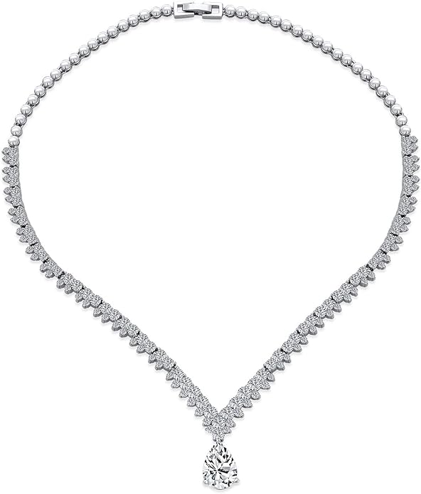 Bridal Jewelry Set Art Deco Vintage Estate Style Cubic Zirconia Marquise Leaf Teardrop AAA CZ Statement Cleavage Choker Necklace & Chandelier Dangle Clip On Or Pierced Earrings For Women Pageant