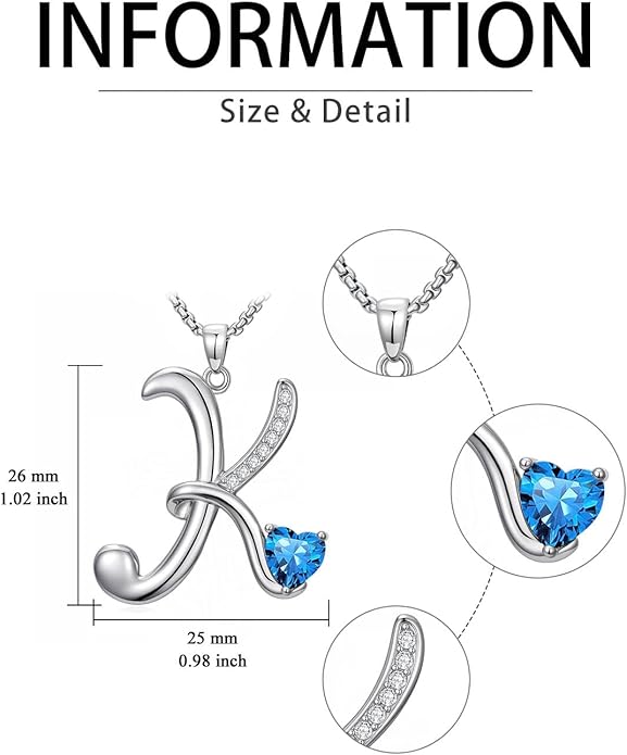 Valentines Day Gifts for Women Alphabet A to Z Initial Birthstone Pendant Necklaces for Women - 18k White Gold Plated Personalized Name Jewelry Valentine Mothers Day Birthday Gifts for Women Her Girlfriend
