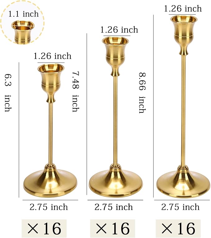 48PCS Brass Gold Taper Candle Holders Set, Centerpiece, Festive Mantel - Image 5