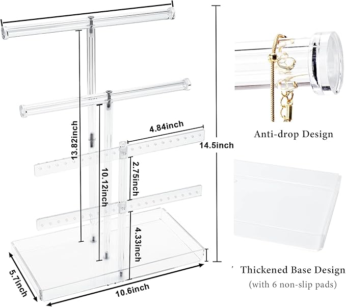 Acrylic Jewelry Display Stand 4-Tier Clear Jewelry Organizer, Necklace Bracelet Earring Watch Ring Jewelry Holder,Display Tower Tray Storage Gift for Women