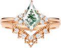 Natural Moss Agate Bridal Ring Set for Women 1CT Kite-cut Moss Agate Engagement Ring Set 925 Sterling Silver 10K 14K 18K Gold Classic Wedding Ring Set