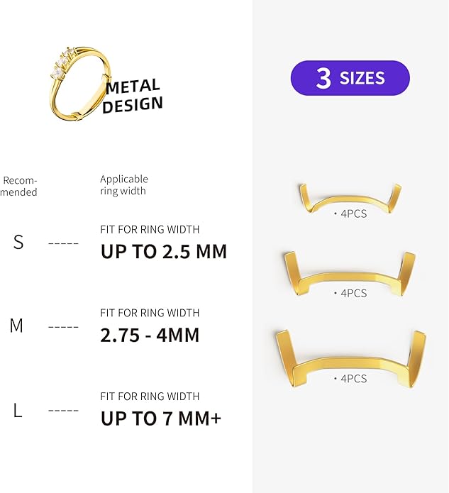 ELETIUO Filled Metal Ring Guard Set for Loose Rings, 12 Pack 3 Sizes for Different Band Widths, Invisible Ring Adjuster Tightener Spacer Fitter, Golden+Silver Color