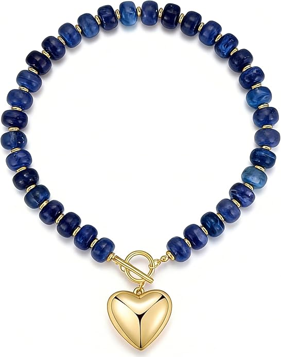 GZQ Chunky Gold Heart Necklace for Women, Acrylic Beaded Chain with Puff Heart Adjustable Clasp, Perfect for Daily Wear Party Date Streetwear Outfits Fashion Jewelry Gift