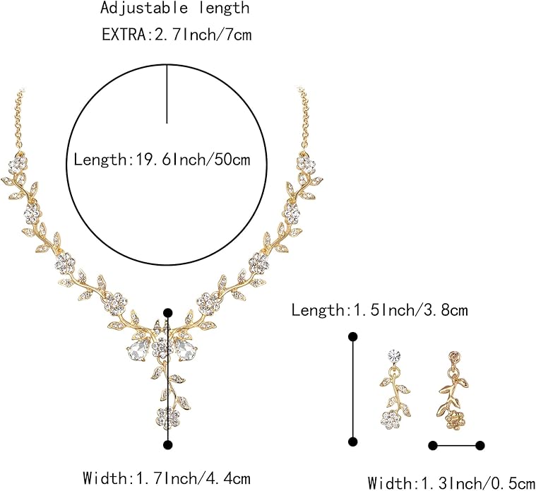 BriLove Women's Wedding Jewelry Leaf Cluster Flower Crystal Dangle Earrings Pendant Necklace Set for Bridal