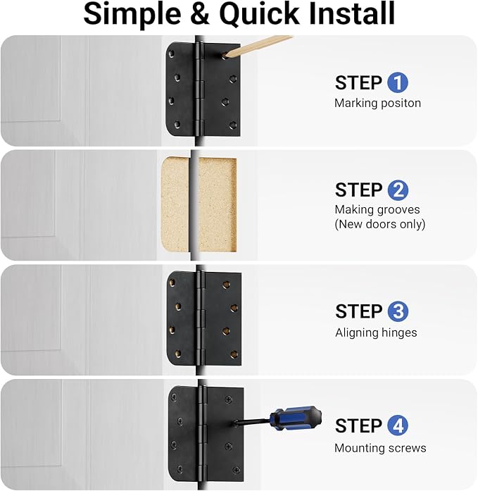 18 Pack Matte Black Door Hinges 4 Inch, Heavy Duty Iron Exterior/Interior Hinges - Image 8