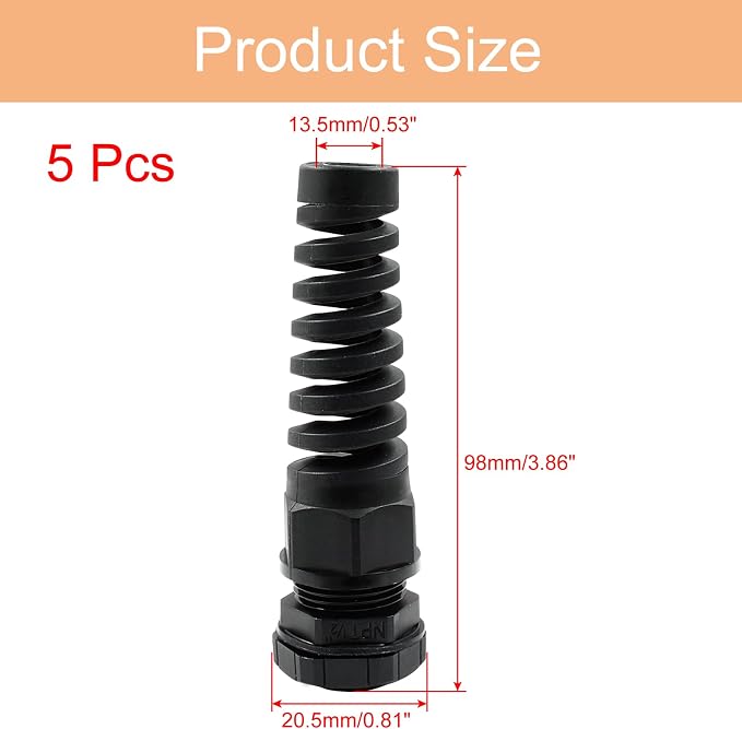 Bonsicoky 5 Pcs NPT 1/2" Cable Glands, 6-12mm | Strain Relief, IP68 Waterproof - Image 2