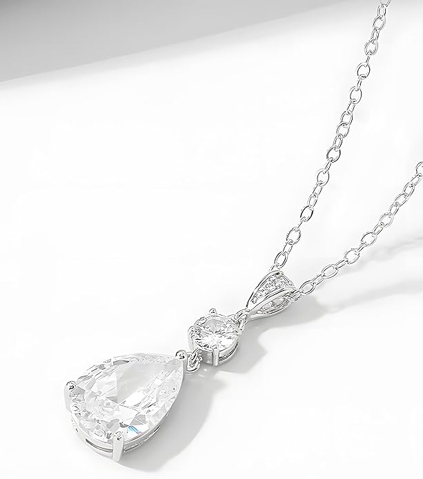 Teardrop Necklace Cubic Zirconia Drop Wedding Bridal Pendant Necklace for Women, Silver Rose Gold Plated Copper Brass Micro Inlay CZ Simple Fine Jewelry Gifts Mother's Day Valentines