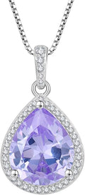 FJ Teardrop Pendant Necklace 925 Sterling Silver Birthstone Jewelry Gifts for Women