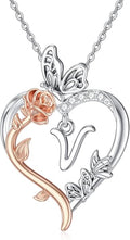 TOUPOP Rose Heart Necklaces Gifts for Women 925 Sterling Silver Butterfly Heart Initial Necklace Anniversary Valentines Day Birthday Jewelry Gifts for Mom Her Wife Girlfriend Daughter