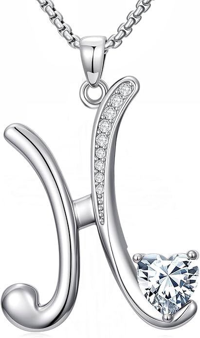 Valentines Day Gifts for Women Alphabet A to Z Initial Birthstone Pendant Necklaces for Women - 18k White Gold Plated Personalized Name Jewelry Valentine Mothers Day Birthday Gifts for Women Her Girlfriend
