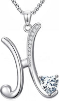 Valentines Day Gifts for Women Alphabet A to Z Initial Birthstone Pendant Necklaces for Women - 18k White Gold Plated Personalized Name Jewelry Valentine Mothers Day Birthday Gifts for Women Her Girlfriend