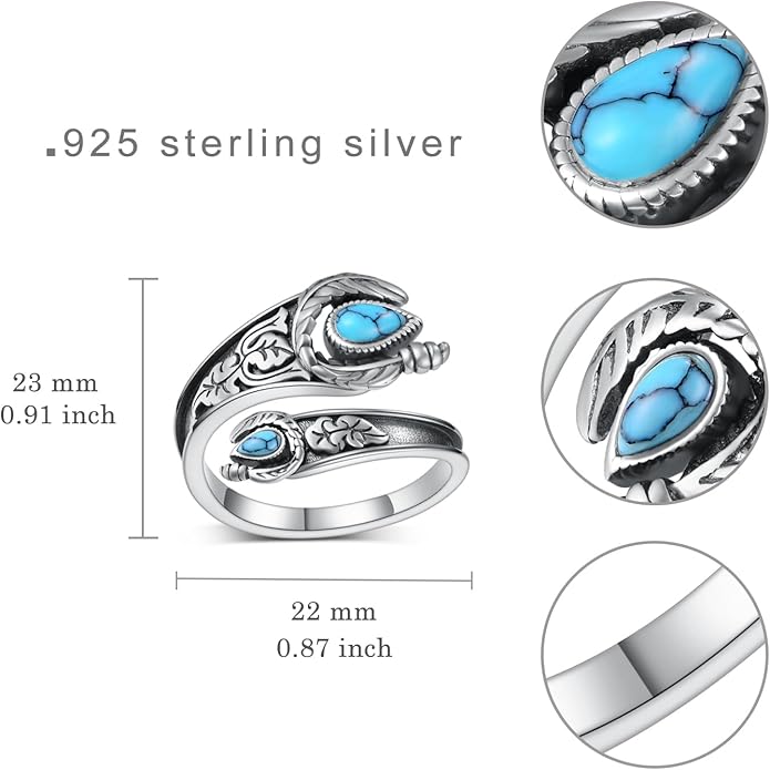 Spoon Rings for Women 925 Sterling Silver Turquoise Spoon Rings Vintage Thumb Rings Jewelry Gifts for Women Men