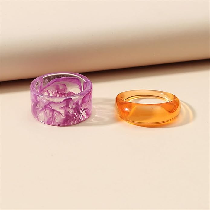 Multicolor Resin Chunky Rings for Women,Acrylic Plastic Rin Knuckle Finger Cute Trendy Aesthetic Y2k Statement Ring Vintage Simple Geometric Rings Jewelry