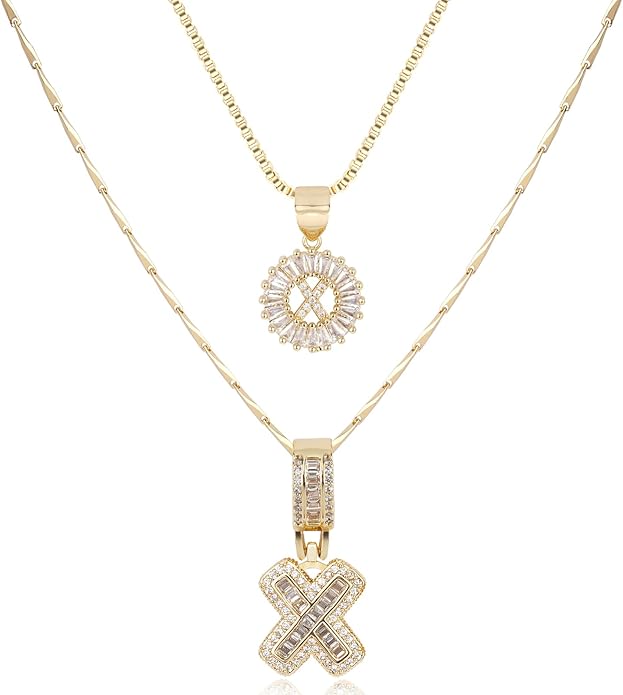 14K Gold Plated Alphabet Necklace Cubic Zirconia Letter Pendant, Personalized Name Jewelry Gift for Women, Customizable A-Z, Birthday/Mothers Day Gifts for Womens