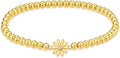 HZDK Gold Bracelets for Women - 14K Gold Plated Beaded Bracelets for Women Gold Jewelry Stackable Charm Bracelet Dainty Stretch Bead Bracelet Christmas Gifts for Her