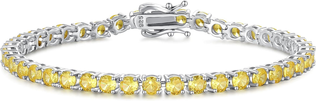 FANCIME Birthstone Bracelet Sterling Silver Gemstone Tennis Bracelets Fine Jewelry Wedding Bridal Prom Birthday Gift for Women Her, Length 7.2 Inch Width 4mm