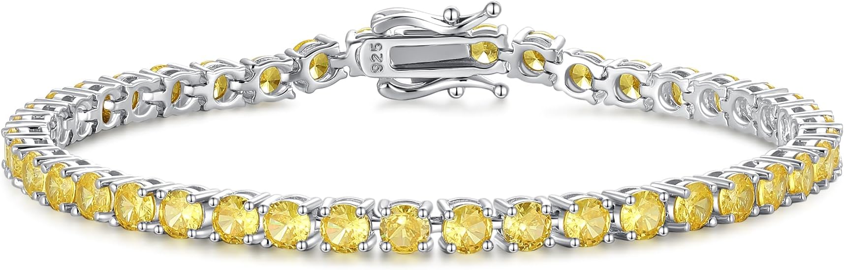 FANCIME Birthstone Bracelet Sterling Silver Gemstone Tennis Bracelets Fine Jewelry Wedding Bridal Prom Birthday Gift for Women Her, Length 7.2 Inch Width 4mm