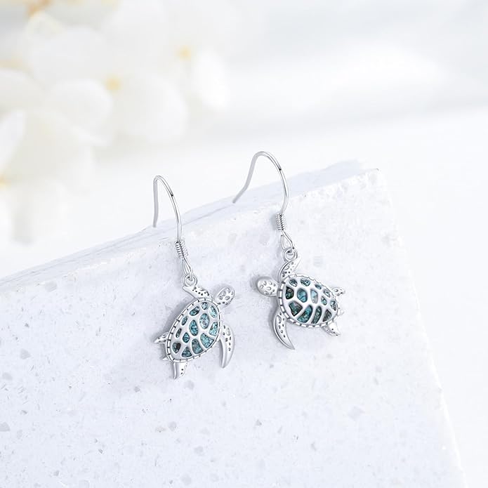 Ocean Earrings 925 Sterling Silver Turquoise Sea Animal Dangle Drop Earrings Beach Themed Jewelry Gifts for Women Girls