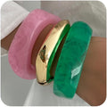 ALEXTINA 3Pcs Acrylic Resin Bangles for Women, Wide Resin Bracelets Chunky Cuff Bracelets Set Stackable Bracelets, Summer Vacation Jewelry Gift for Women