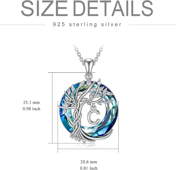 TOUPOP Gifts for Women Tree of Life Necklace 925 Sterling Silver Initial Pendant Family Tree Crystal Jewelry Valentine's Day Birthday Gifts for Her Mom Wife Girlfriend Daughter