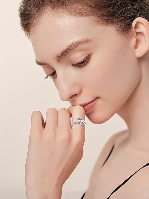 Turquoise/Moss Agate/Moonstone/Black Onyx/Lapis Lazuli/Labradorite/Tiger Eye Feather Ring 925 Sterling Silver Adjustable Ring Western Thumb Rings Vintage Jewelry Gifts for Women