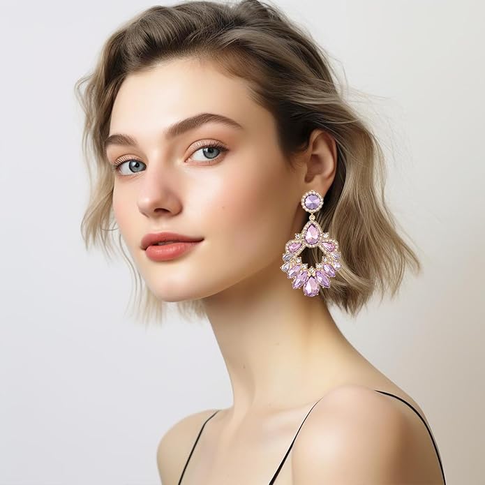 Fashion Rhinestone Statement Drop Dangle Earrings Large Colorful Crystal Chandelier Earrings for Women Bridal Wedding Party Prom