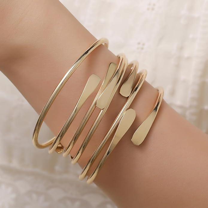 16Pcs Gold Bangle Bracelets for Women - Multi Layer Stackable Textured Bracelets Boho Jewelrys Set.