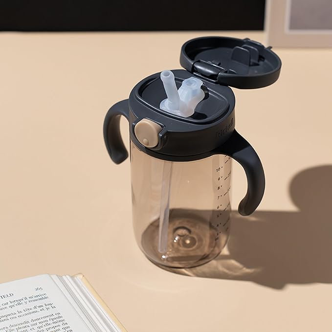 Richell On-the-Go Sippy Cup with Silicone Straw and Removable Handles, 10 oz, Easy Grip for Infant-Toddlers Truffle