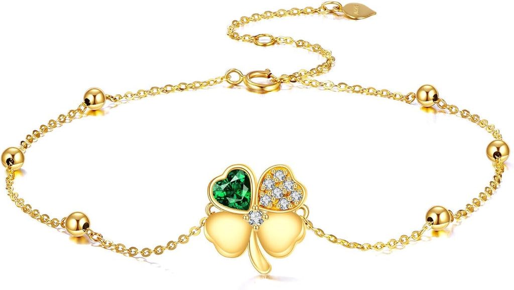 KECHO 14k Yellow Gold Butterfly/Dragonfly/Frog/Sunflower/Daisy/Tree of life/Moon/Clover Bracelet Anklet for Women